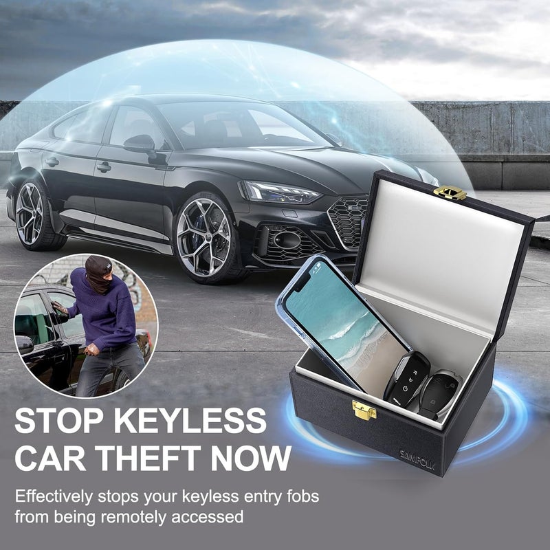 Samfolk Faraday Box with Faraday Bags for Car Keys, Car Key Signal Blocking Box, Keyless Entry Car Key Safe Protector Car Alarm Anti-Theft Shielding Cage - Image 2